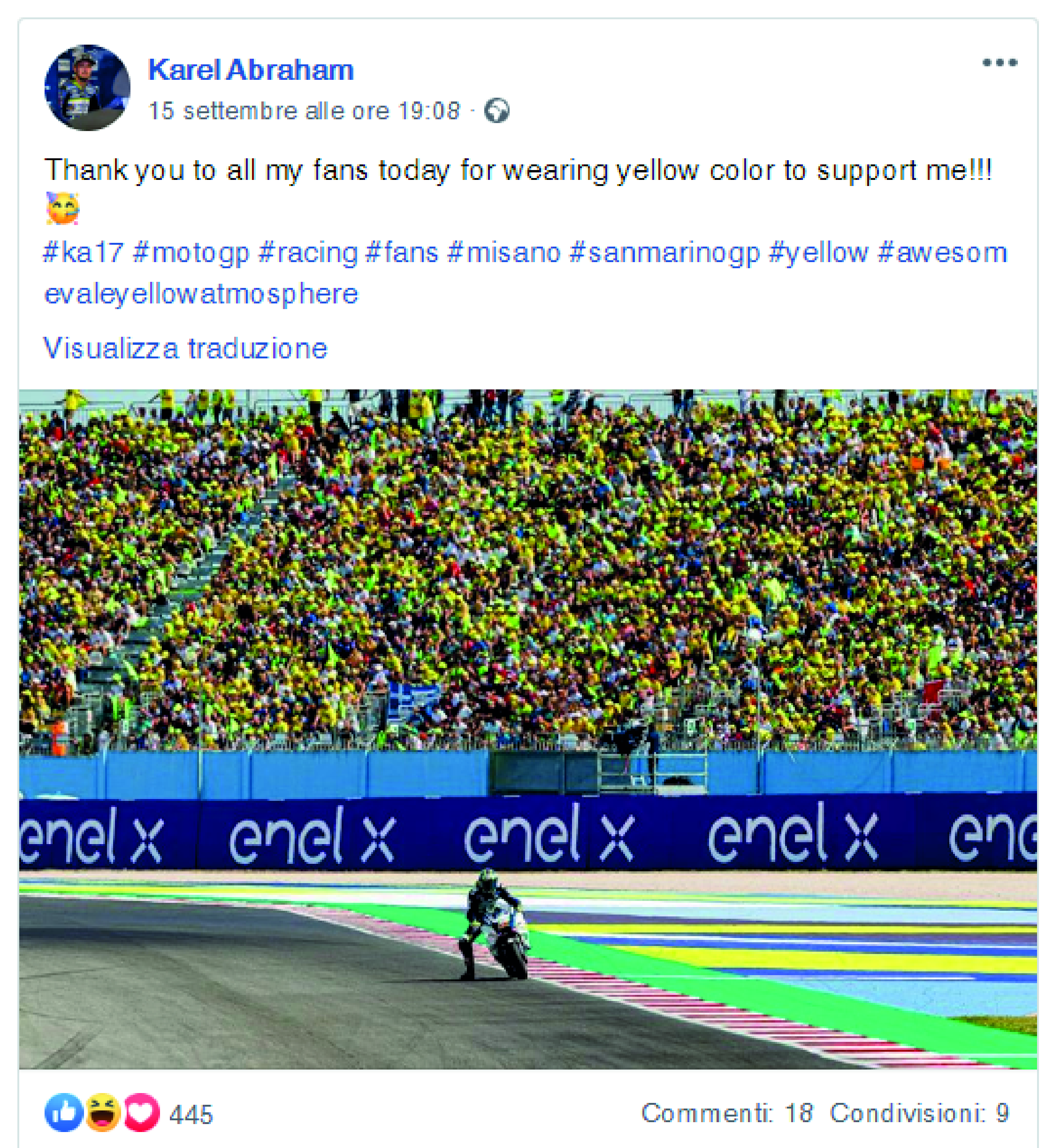 Karel Abraham scherza “Grazie a tutti i fans che a Misano si sono vestiti di giallo per me!”